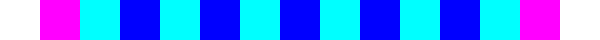 The diagram above should be as described here: A 40px white      square (which will appear as a 40px indent from the left margin),      a 40px fuchsia square, six 40px aqua squares separated by five      40px blue squares, and a final fuchsia square.